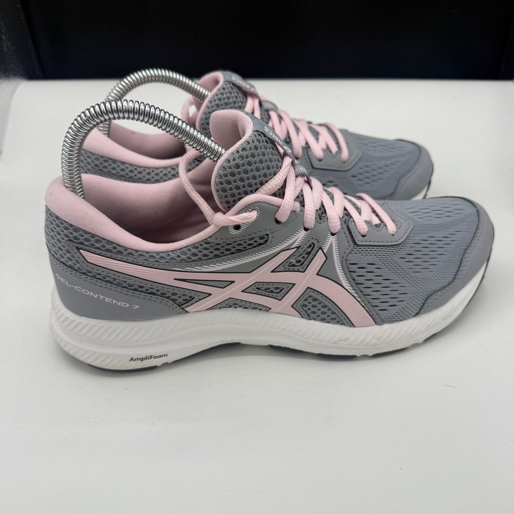 ASICS Gray Pink Gel Contend 7 Lace Up Running Sneakers - Picture 2 of 9